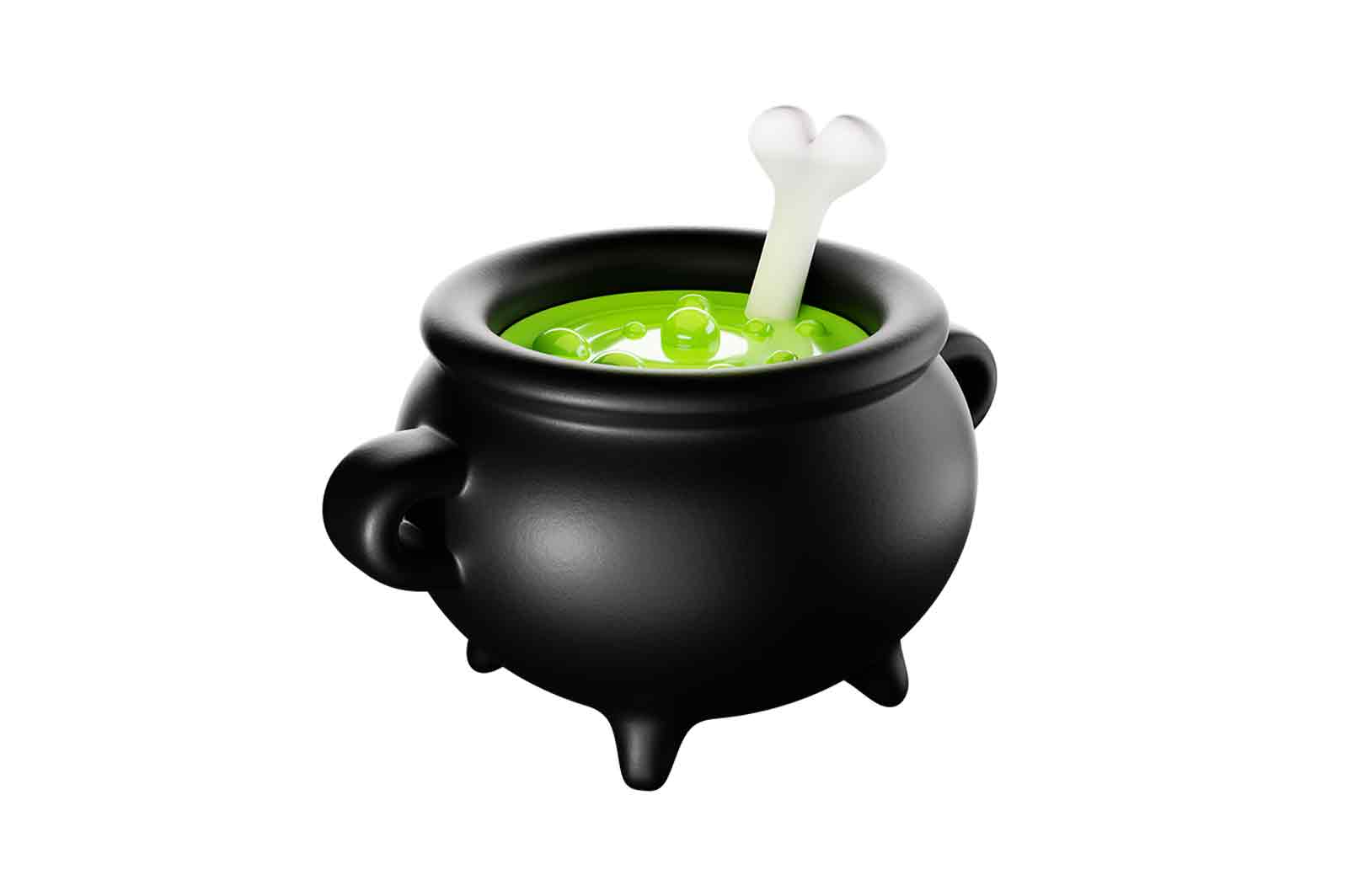 Black witch cauldron with green brew 3D icon