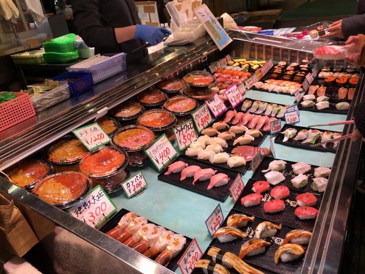 Fresh sushi time at Karato fish market Kitakyushu Walks