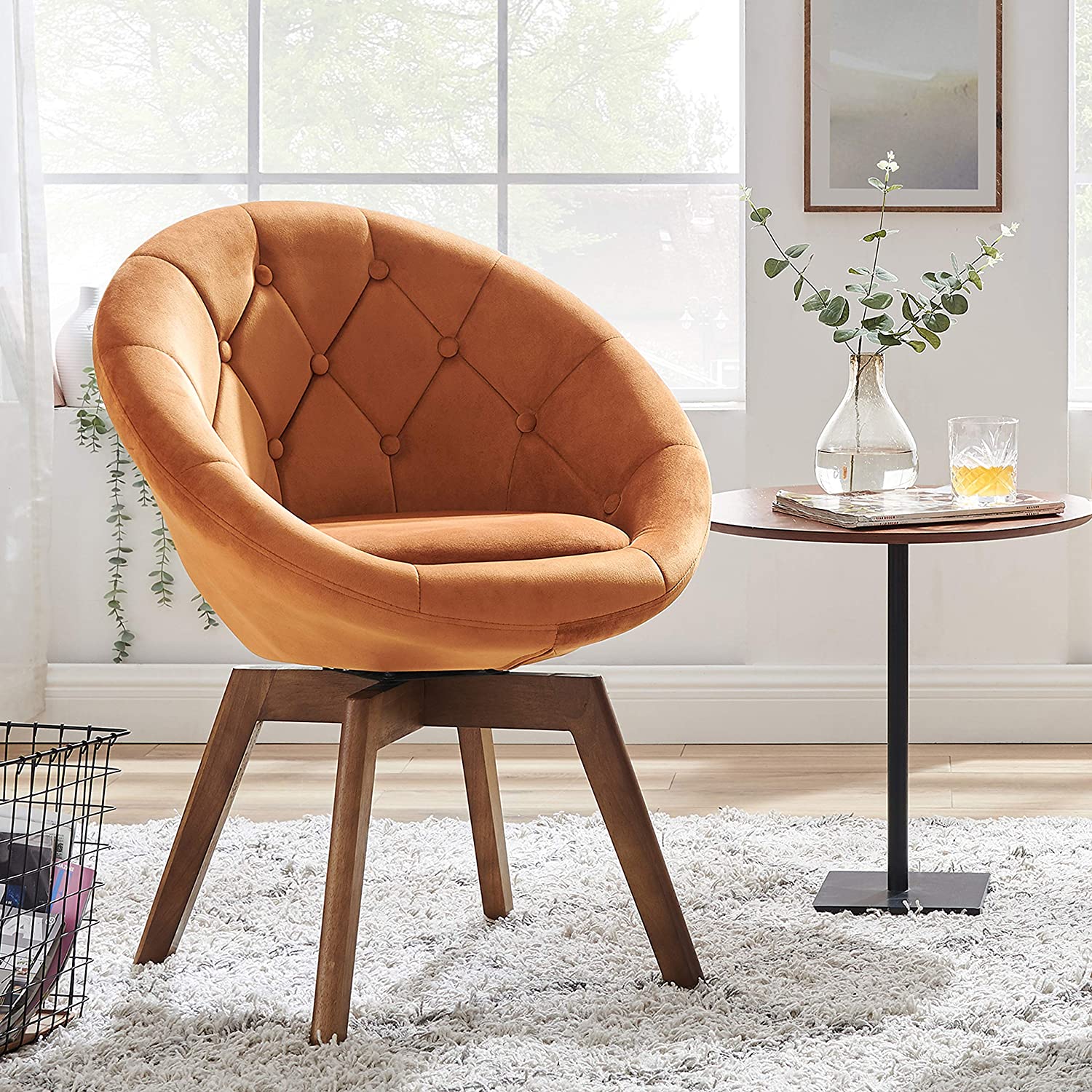 Volans Mid Century Modern Velvet Upholstered Swivel Accent Chair