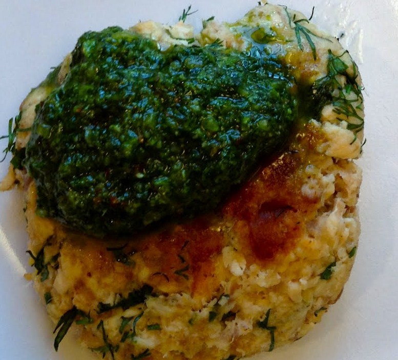 Pink Salmon Cakes with Cilantro Pesto Kitchen Adventure Time