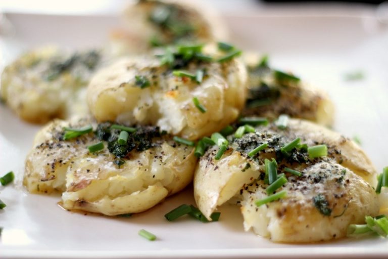 Smashed Potatoes with Garlic Herb Butter Compote Kitchen Belleicious