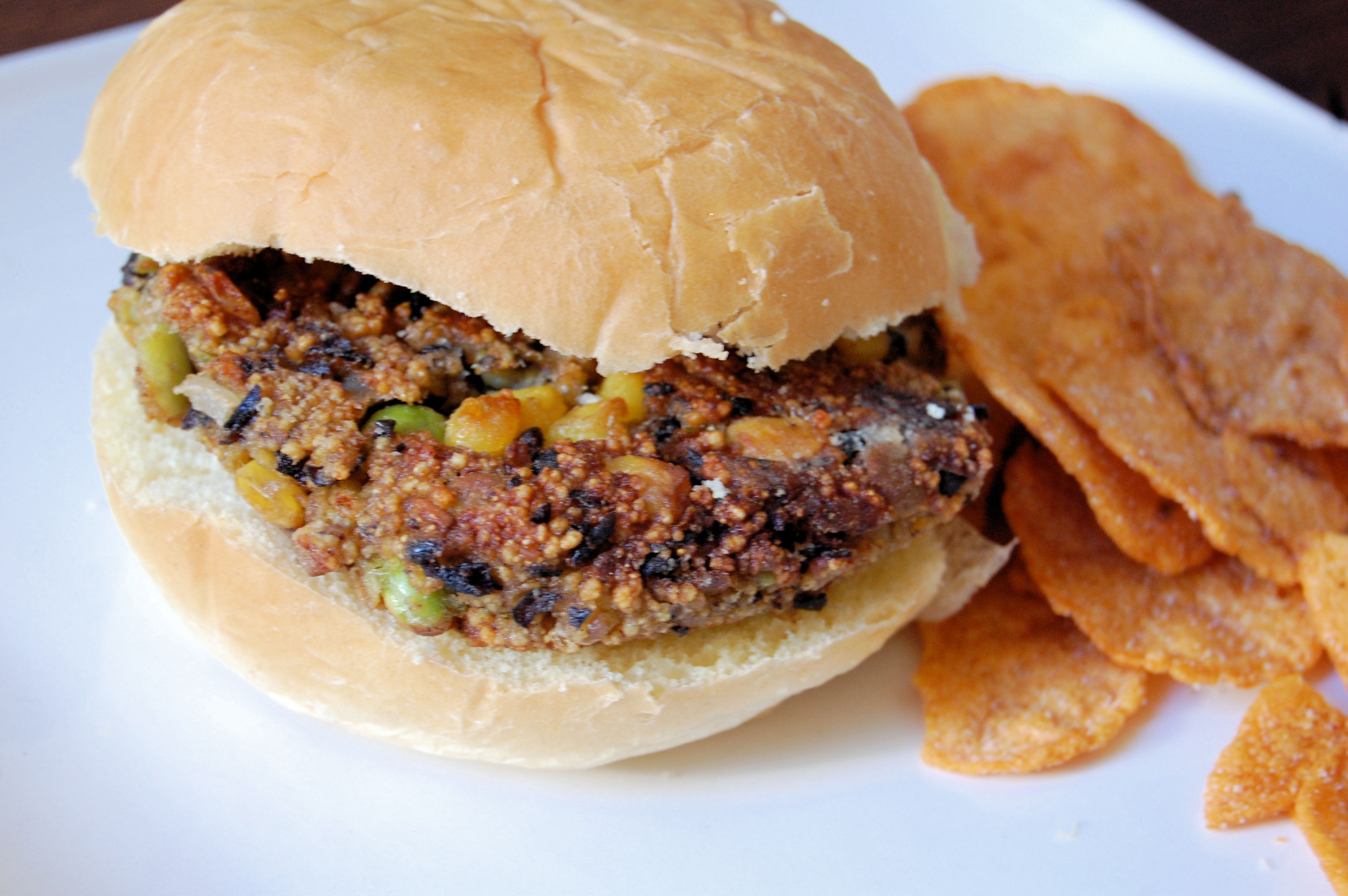 Roasted Corn, Edamame and Black Bean Burger Kitchen Belleicious