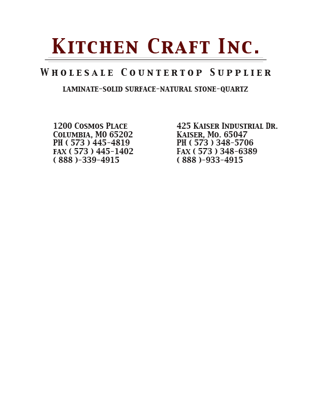 Kitchen Craft Inc. Wholesale Countertop Supplier