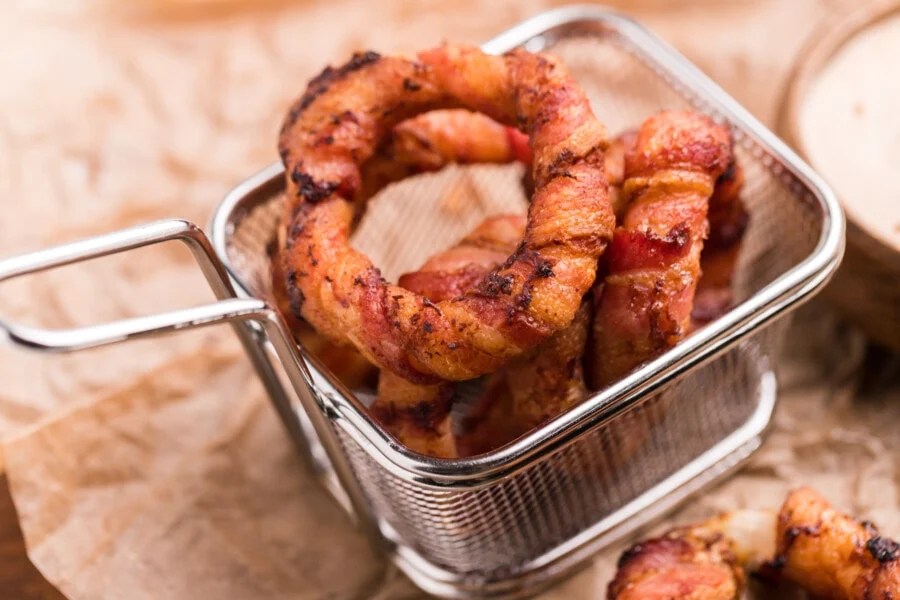 Air Fryer Bacon Wrapped Onion Rings Kitchen Divas
