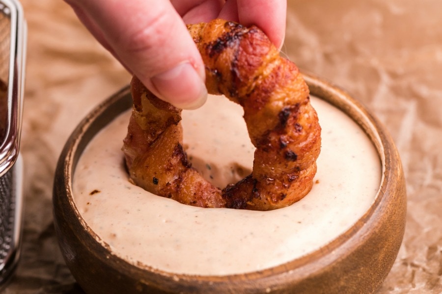 Air Fryer Bacon Wrapped Onion Rings Kitchen Divas