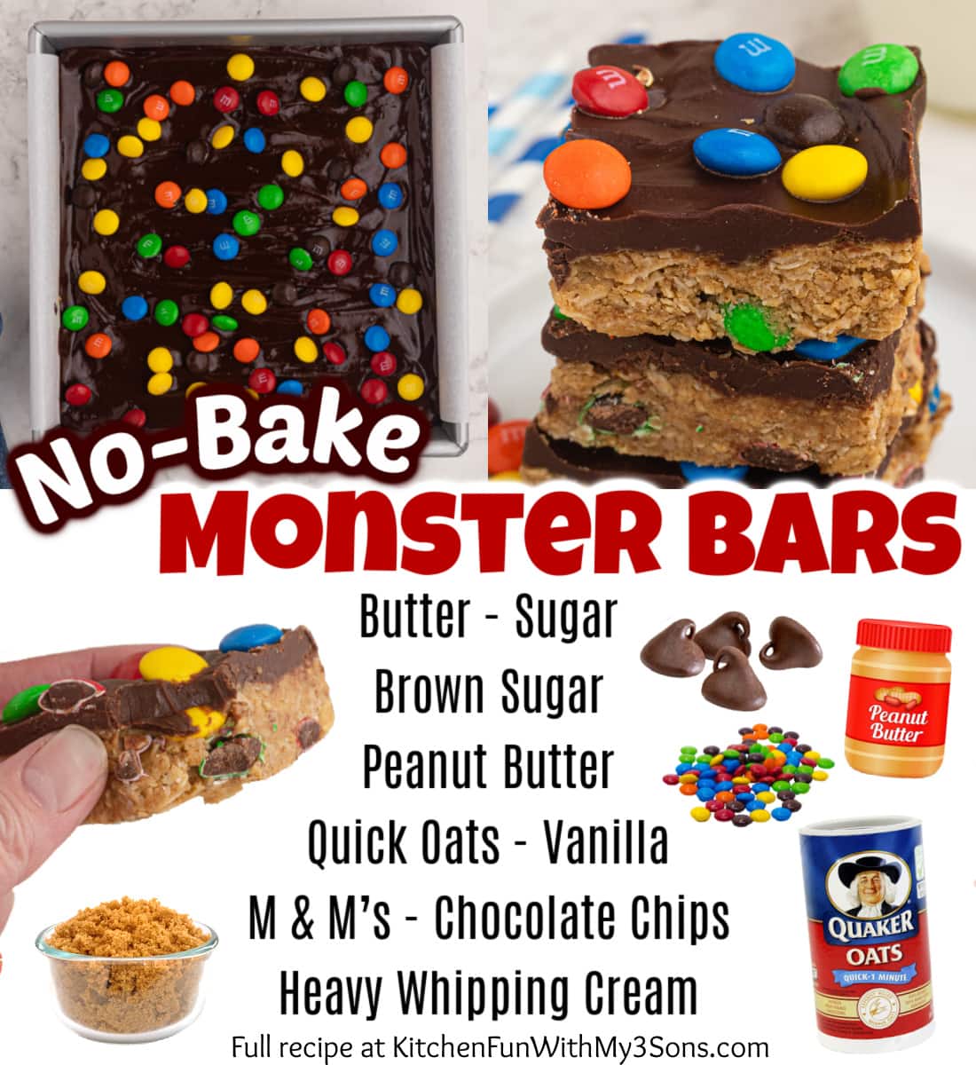 NoBake Monster Cookie Bars Kitchen Fun With My 3 Sons