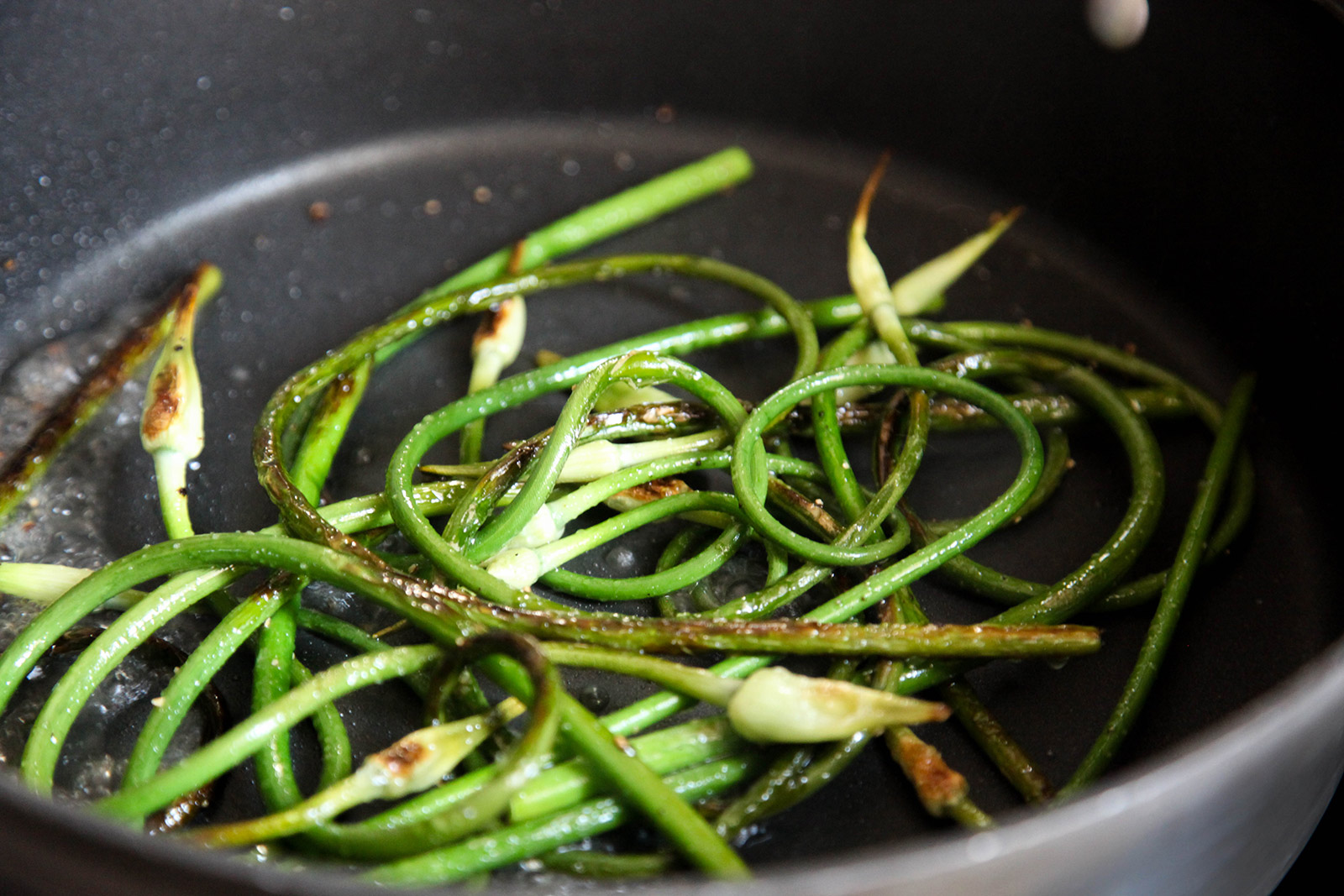 Garlic Scapes Sauteed with Olive Oil, Sea Salt & Freshly Ground Pepper