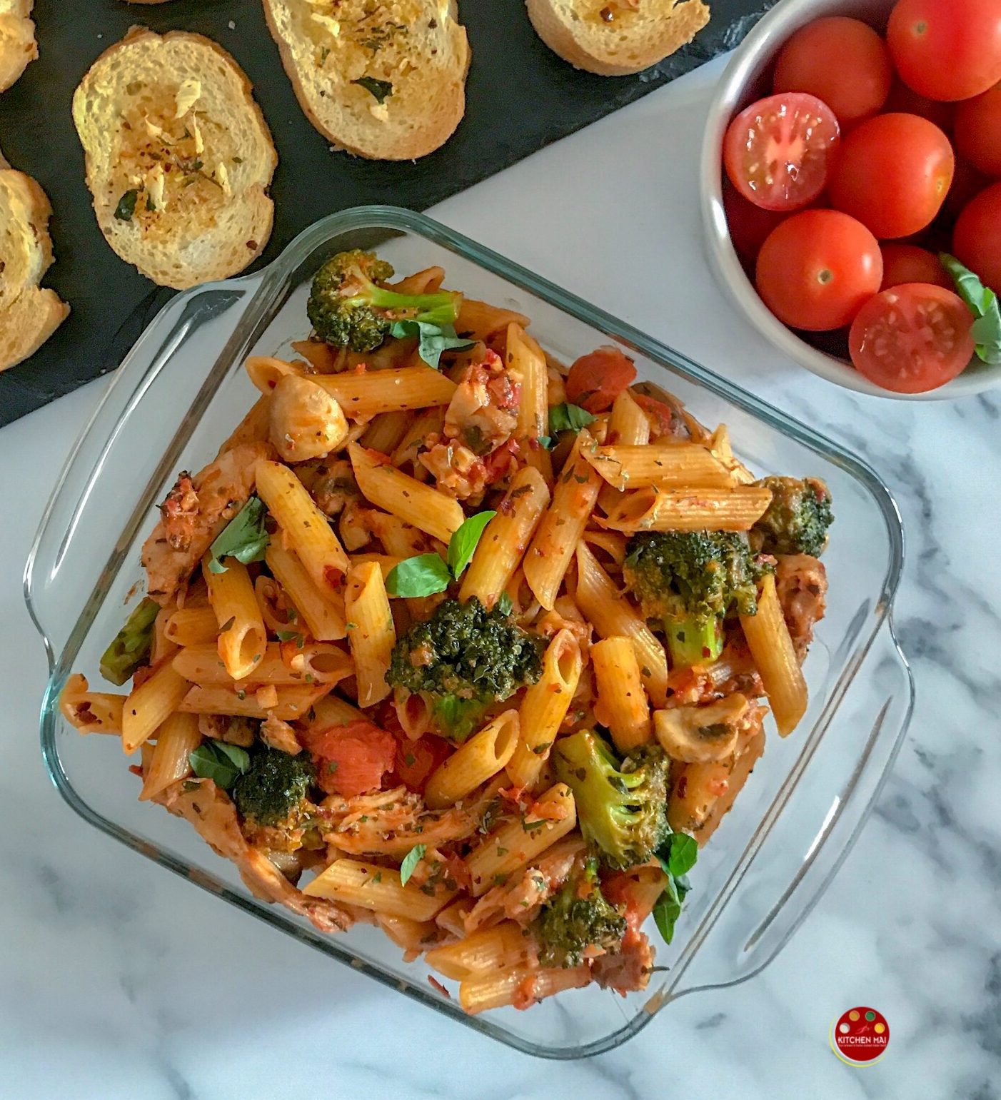 Penne arrabbiata with chicken & vegetables Kitchen Mai