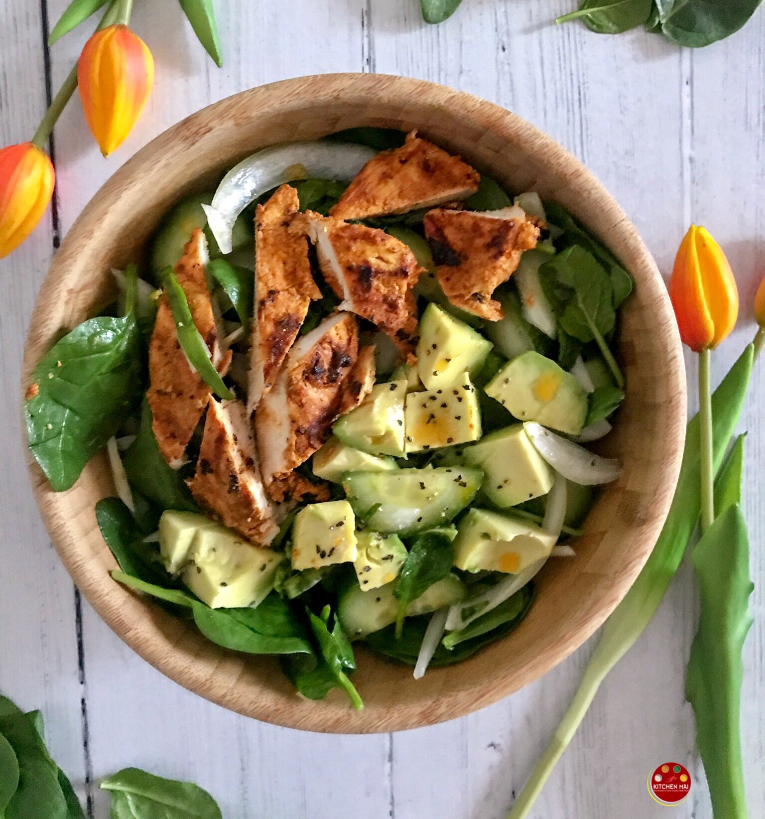 Chicken tikka salad with baby spinach Kitchen Mai
