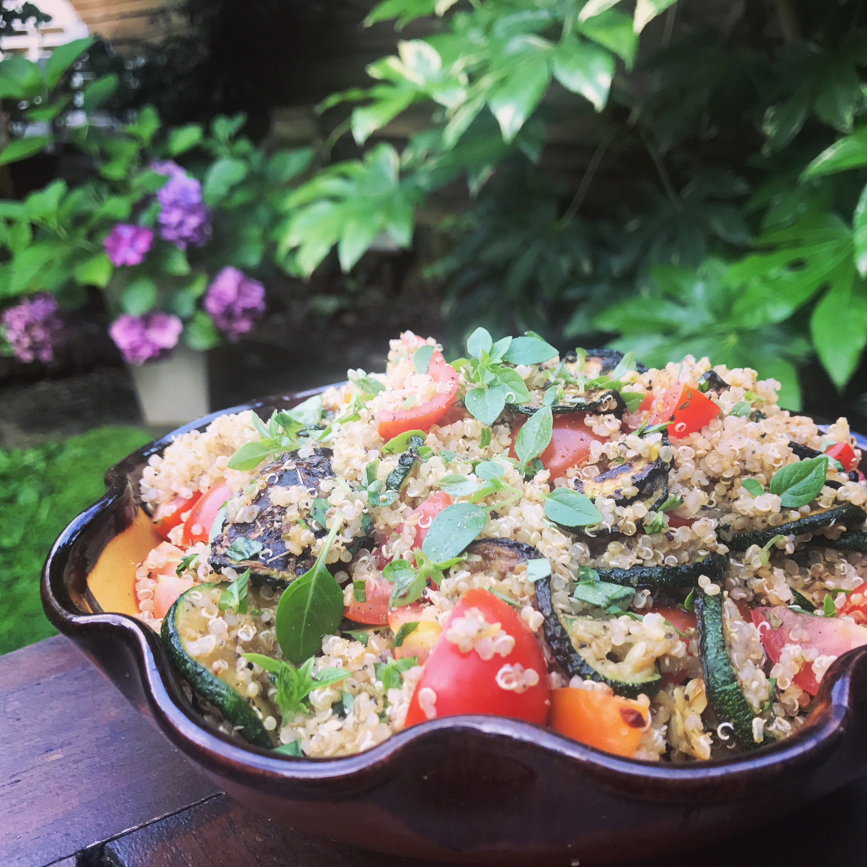 Crispy Sea Bass with a feta and quinoa summer salad