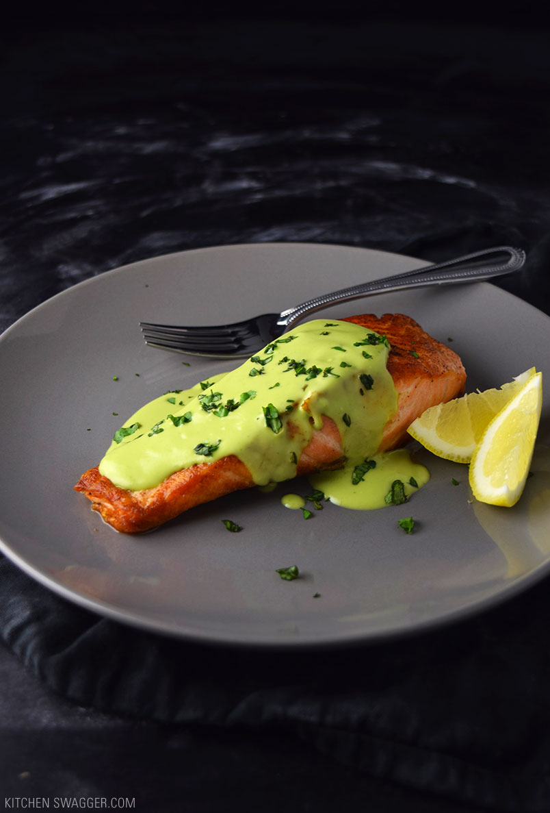 PanSeared Salmon with Creamy Avocado Sauce Kitchen Swagger
