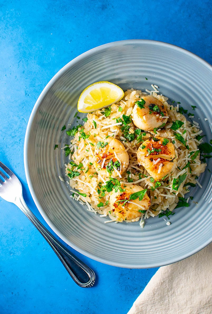 Lemon Butter Scallops Over Parmesan Risotto Recipe Kitchen Swagger