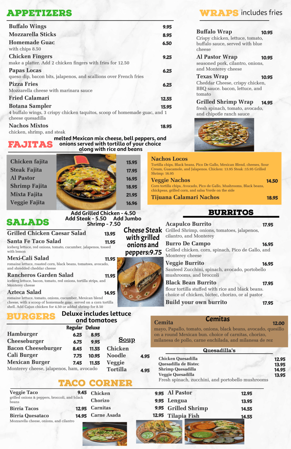 Food Menu Kitchen TexMex Restaurant BYOB Red Bank, NJ Monmouth