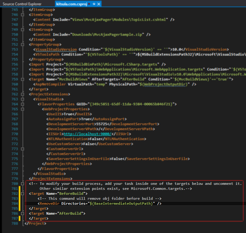 How to remove bin and/or obj folder before the build or deploy