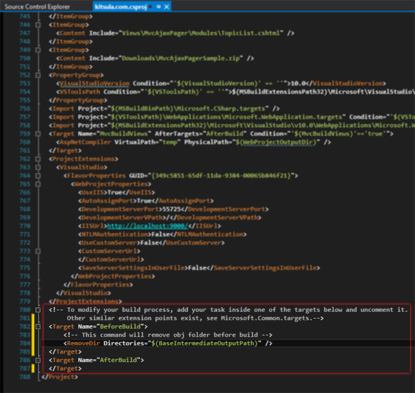 How to remove bin and/or obj folder before the build or deploy