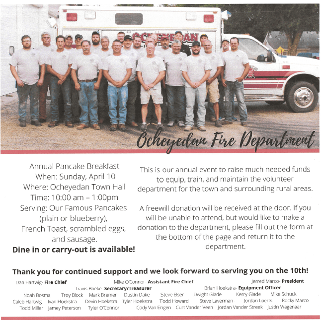 Ocheyedan Fire Dept Pancake Breakfast