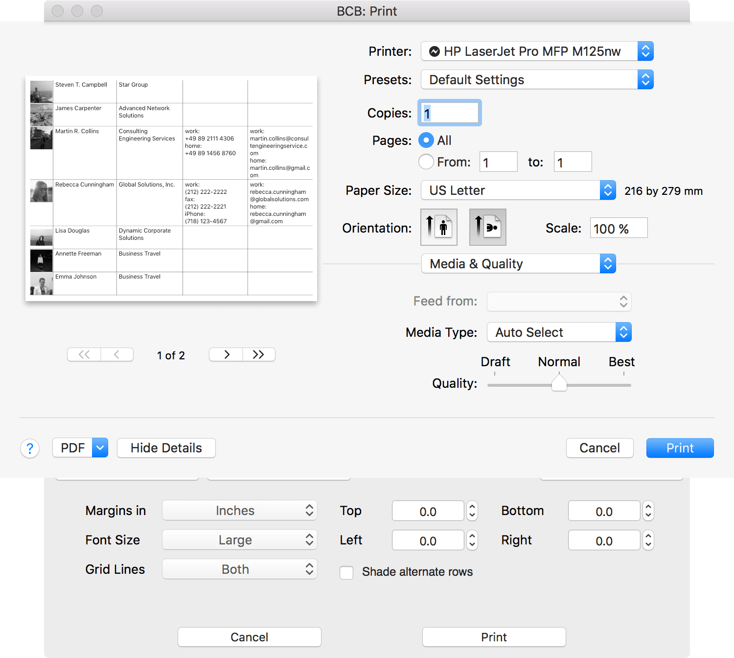 Print mailing labels app for Mac Business Contact Book