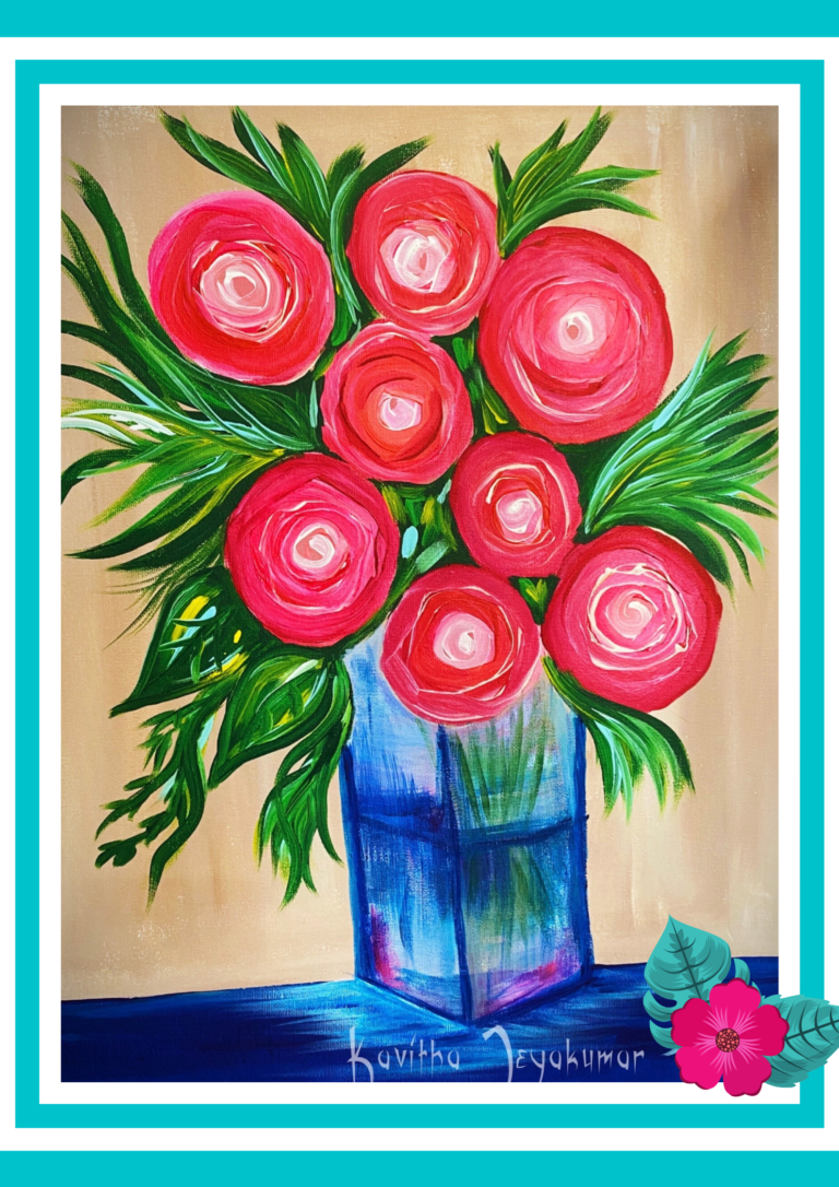 EASY BEGINNER ACRYLIC PAINTING TUTORIAL “ PINK FLOWERS IN GLASS VASE
