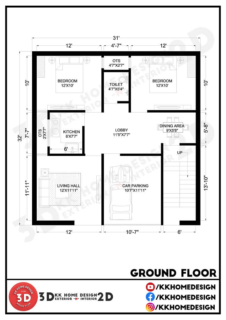 3D House Design 31x32 Feet With Parking For Rent Purpose Walkthrough