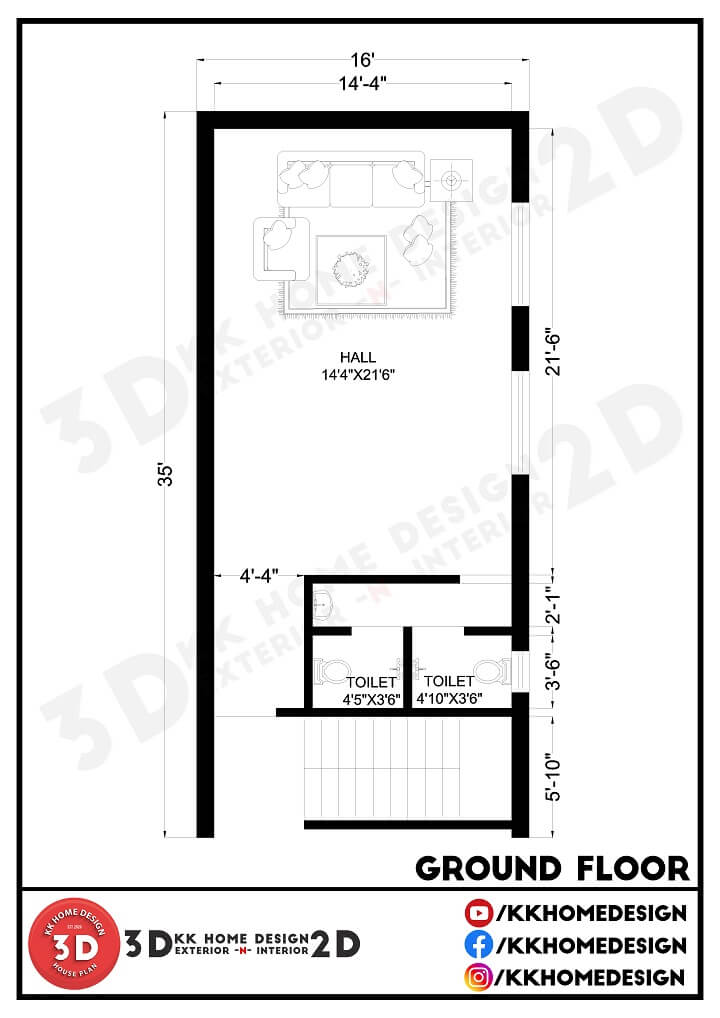 1 BHK Each Floor For Rent Purpose 16x35 Feet House Design Walkthrough