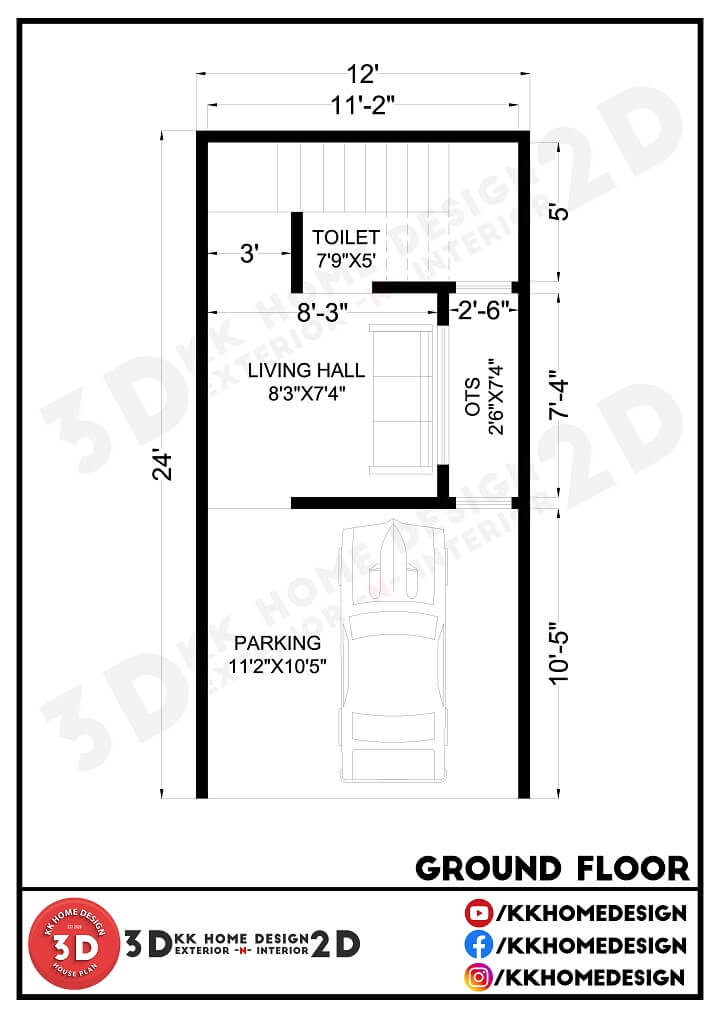 12x24 Feet Small House Plan With Car Parking 288 sqft 32 Gaj