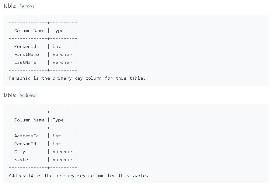 leetcode(리트코드)175 Combine Two Tables(SQL) 민석강