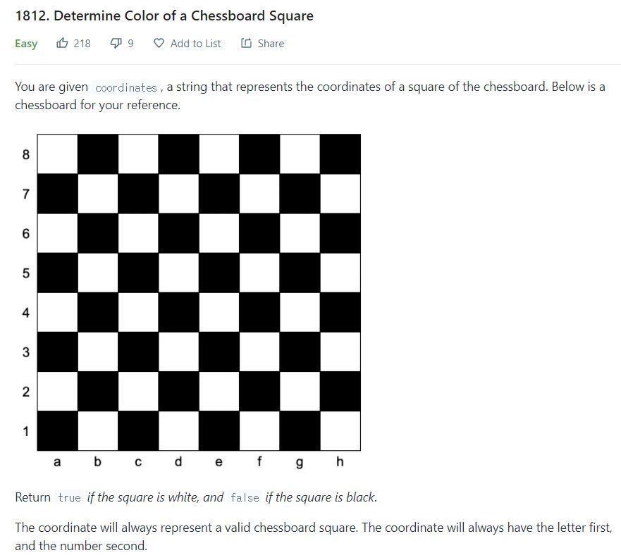 leetcode(리트코드)1812 Determine Color of a Chessboard Square(PYTHON) 민석강