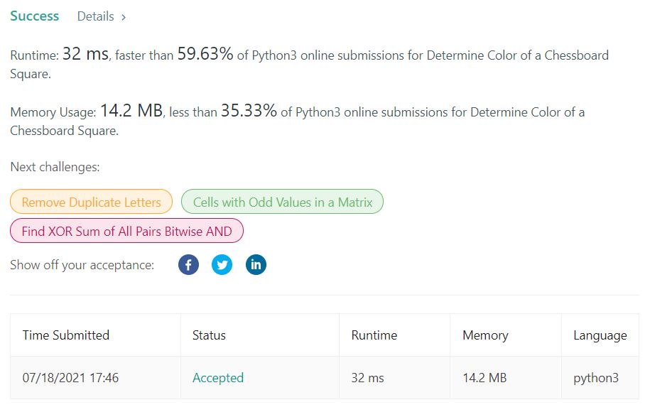 leetcode(리트코드)1812 Determine Color of a Chessboard Square(PYTHON) 민석강