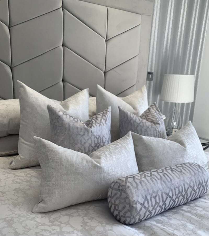 Luxury GEO Bolster Cushion 16" x 6" / Silver KK Pearl Decor