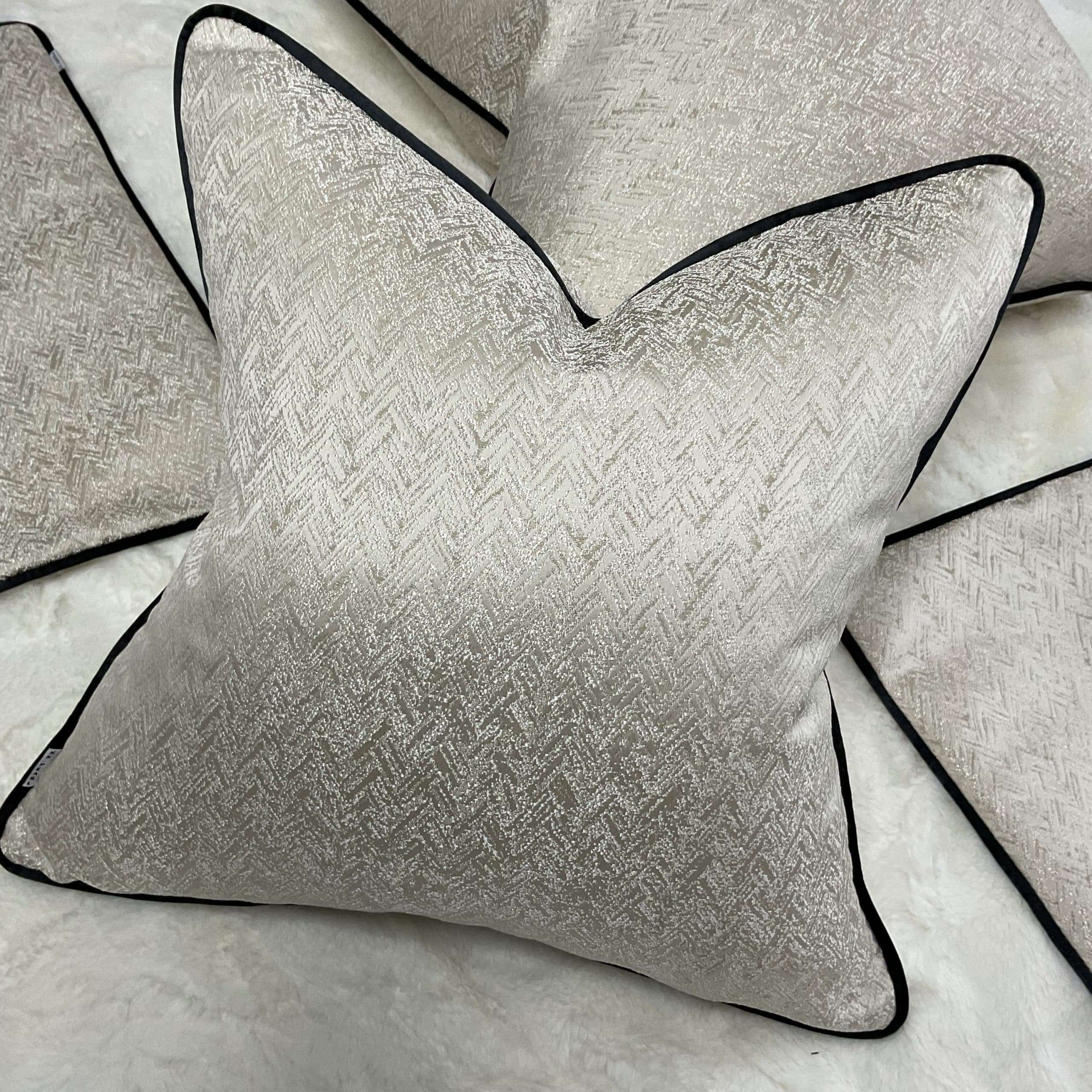 Bella Feather Cushion / Cover Cream Gold Shimmer / Contrasting Black