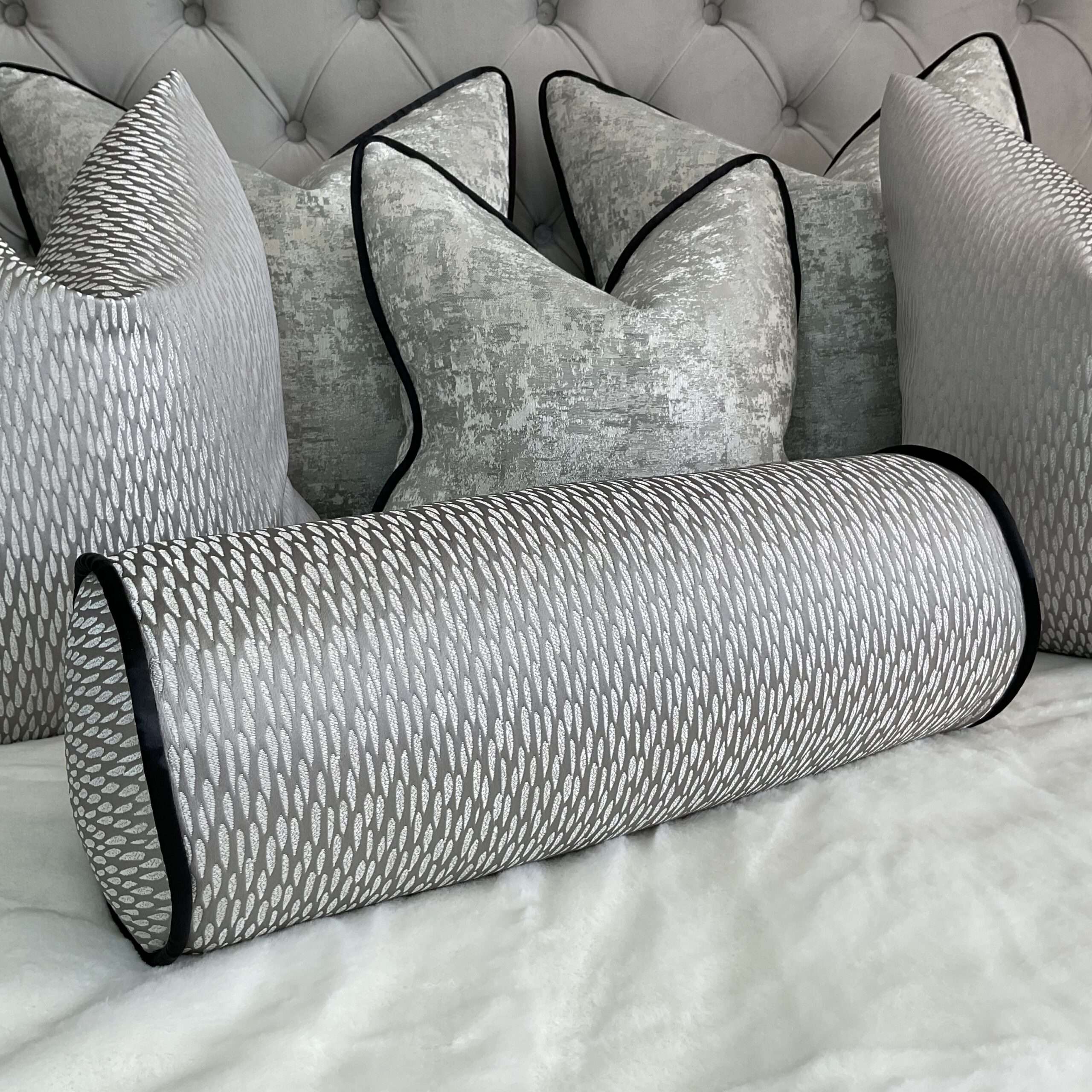 16" X 6" Astrid Bolster Cushion / Contrasting Black Piping KK Pearl Decor