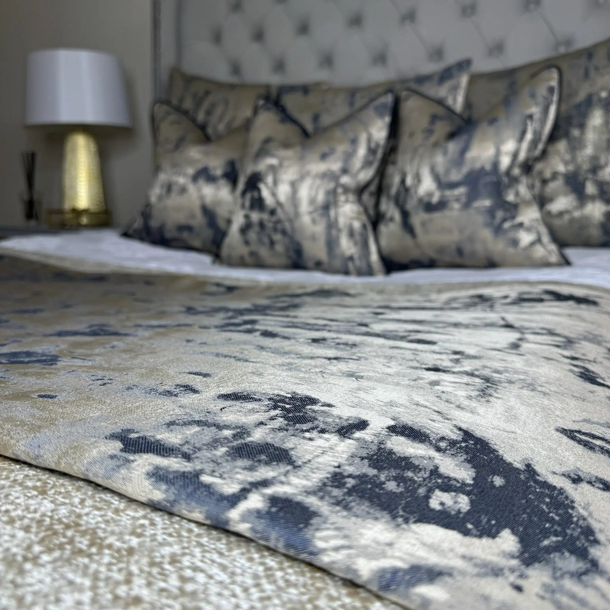 Luxury Bed Runner Tessere Midnight Gold Navy KK Pearl Decor