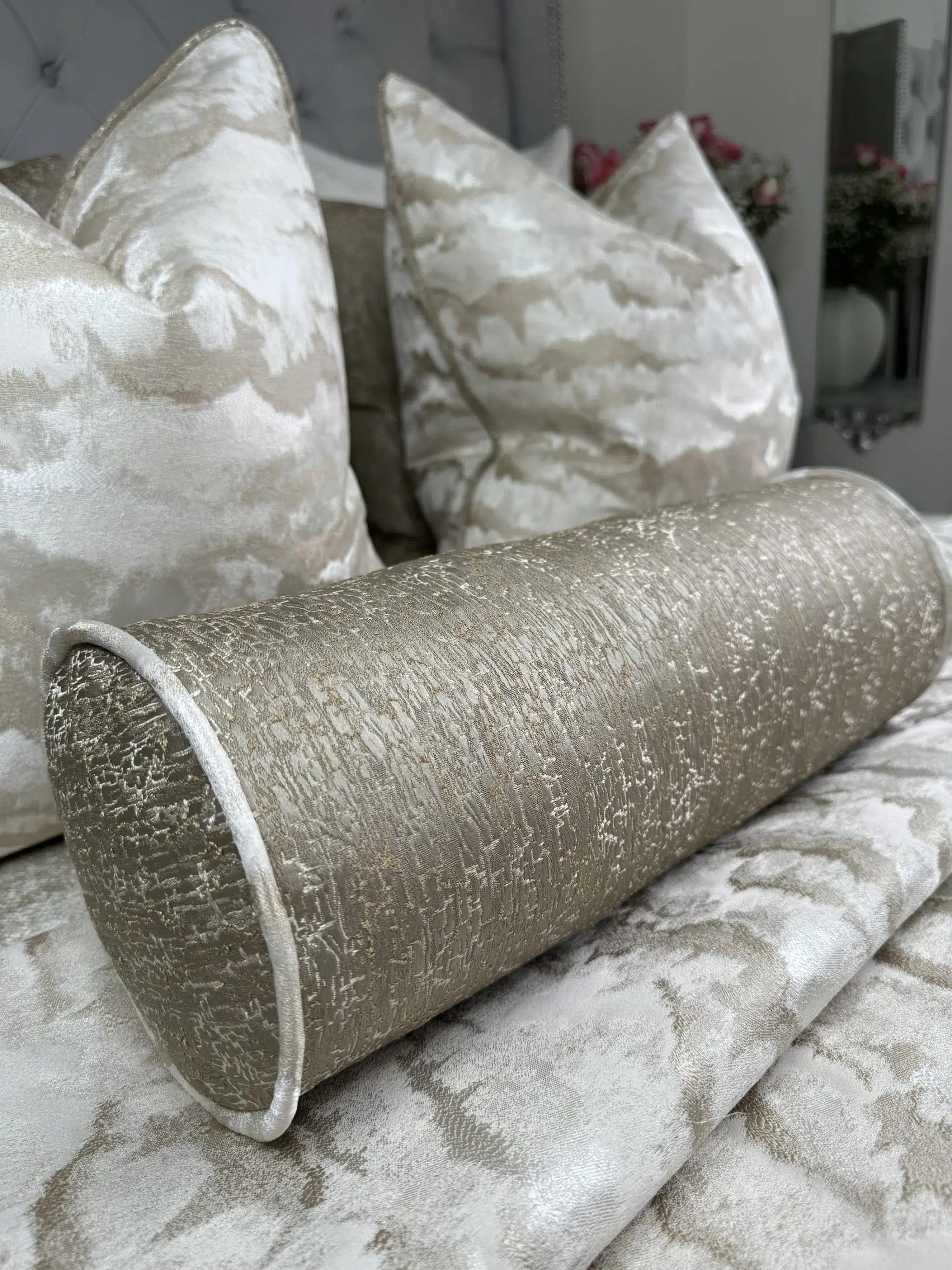 Luxury Piped Bolster Cushion 16" x 6", Blake Gold Contrasting Nimbus
