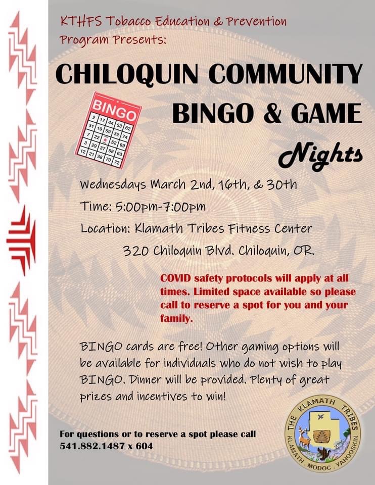 Chiloquin Community Bingo & Game Night Klamath Tribes