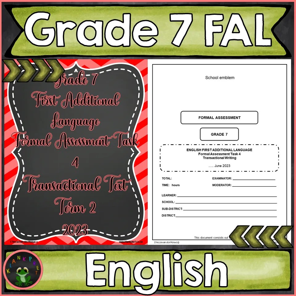 Grade 7 English First Additional Language Assessment Task (FAT4) Writing Term 2 (2023) Klankpret
