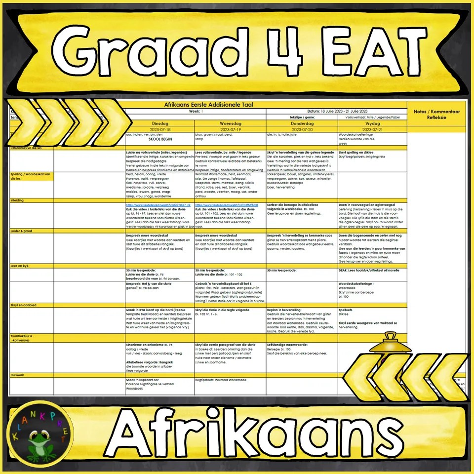 Lesbeplanning Graad 4 Afrikaans Eerste Addisionele Taal (EAT) Kwartaal
