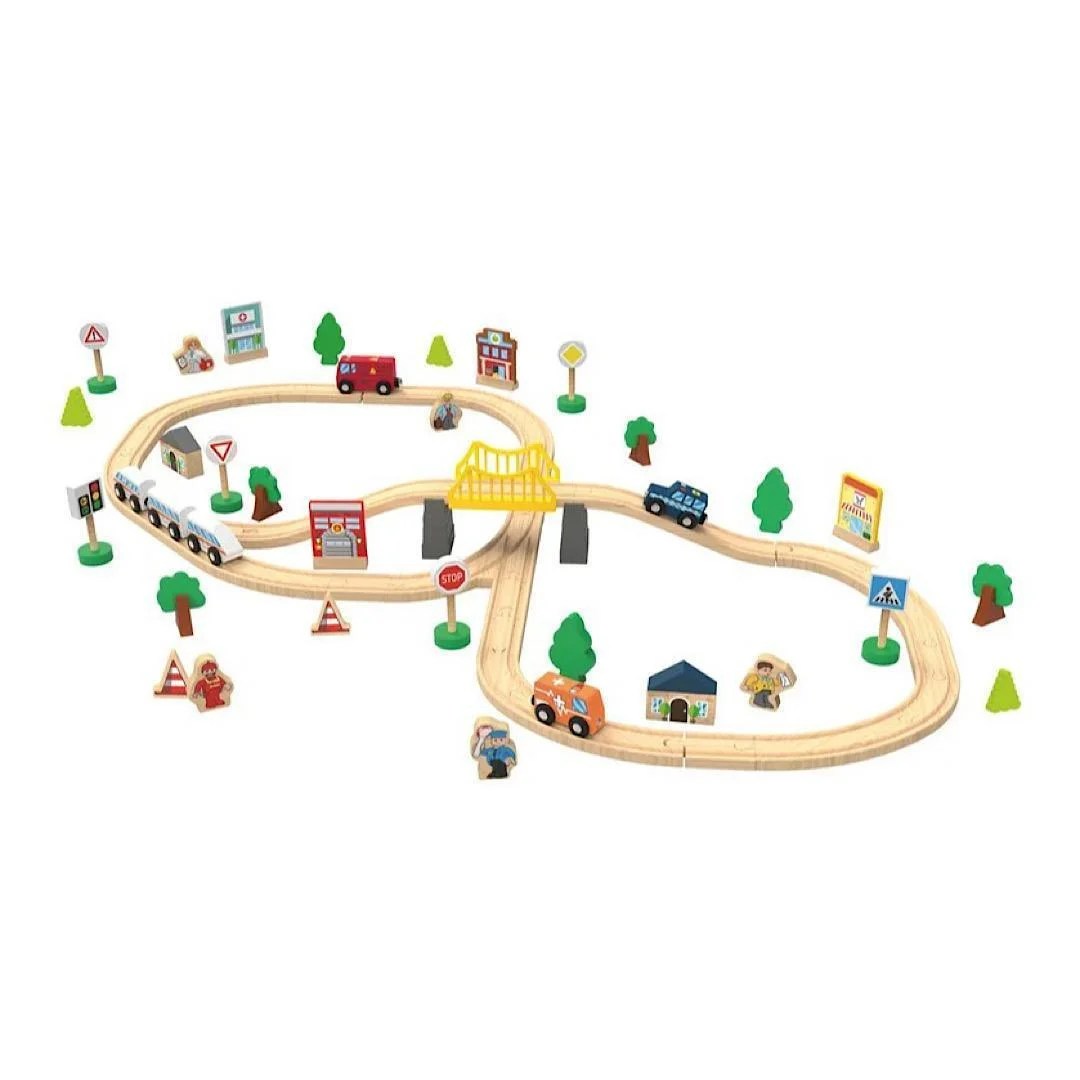 Playtive City Wooden Train Set 67 Pieces Klaptap