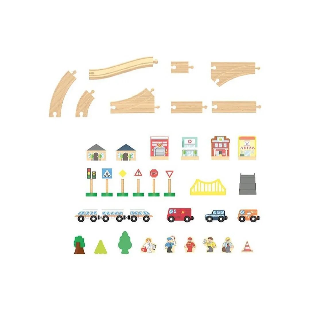 Playtive City Wooden Train Set 67 Pieces Klaptap