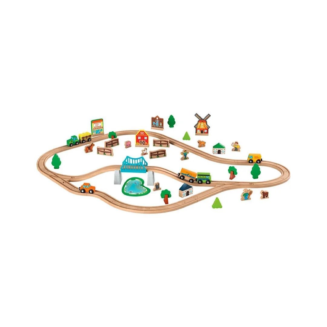 Playtive Farm Wooden Train Set 69 Pieces Klaptap