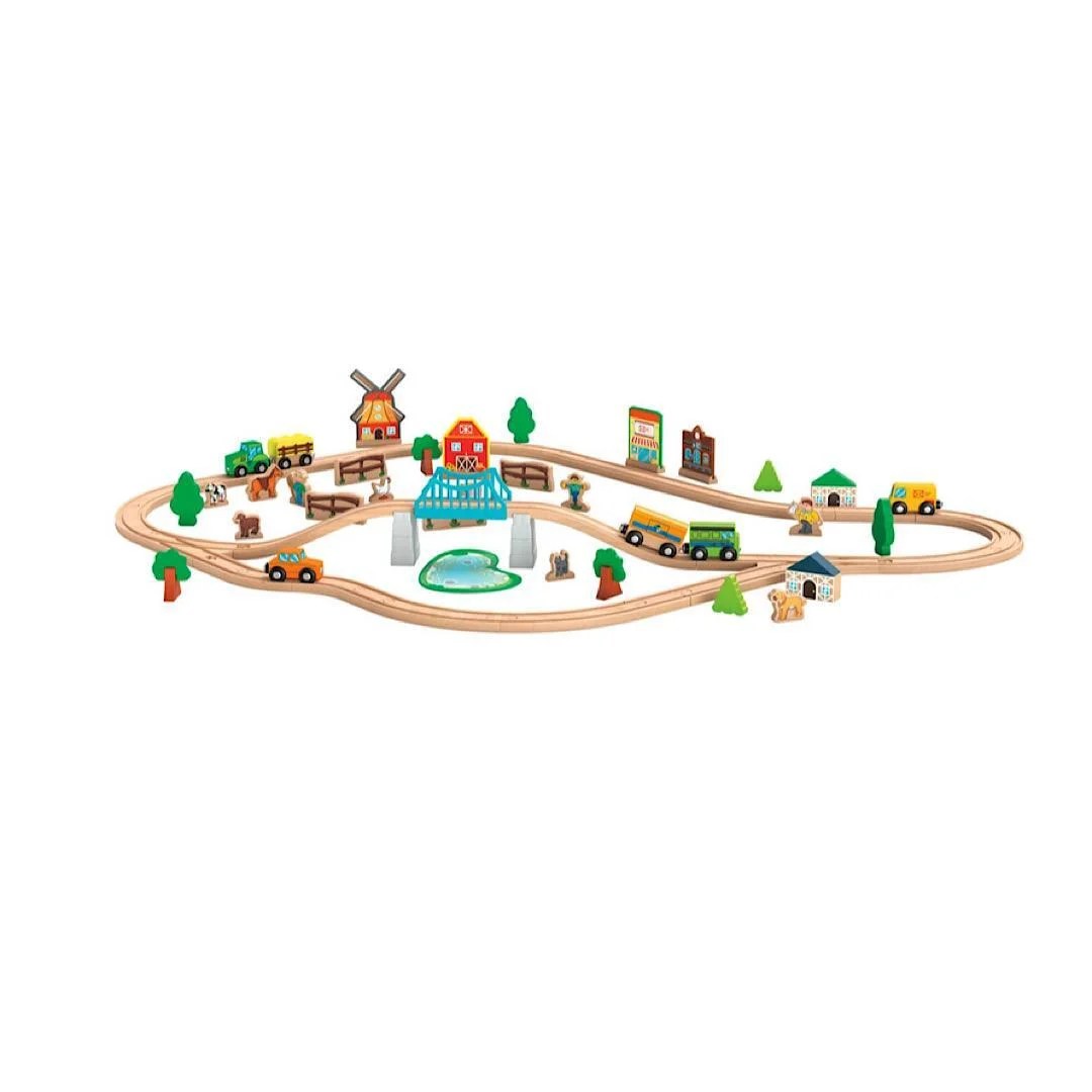Playtive Farm Wooden Train Set 69 Pieces Klaptap