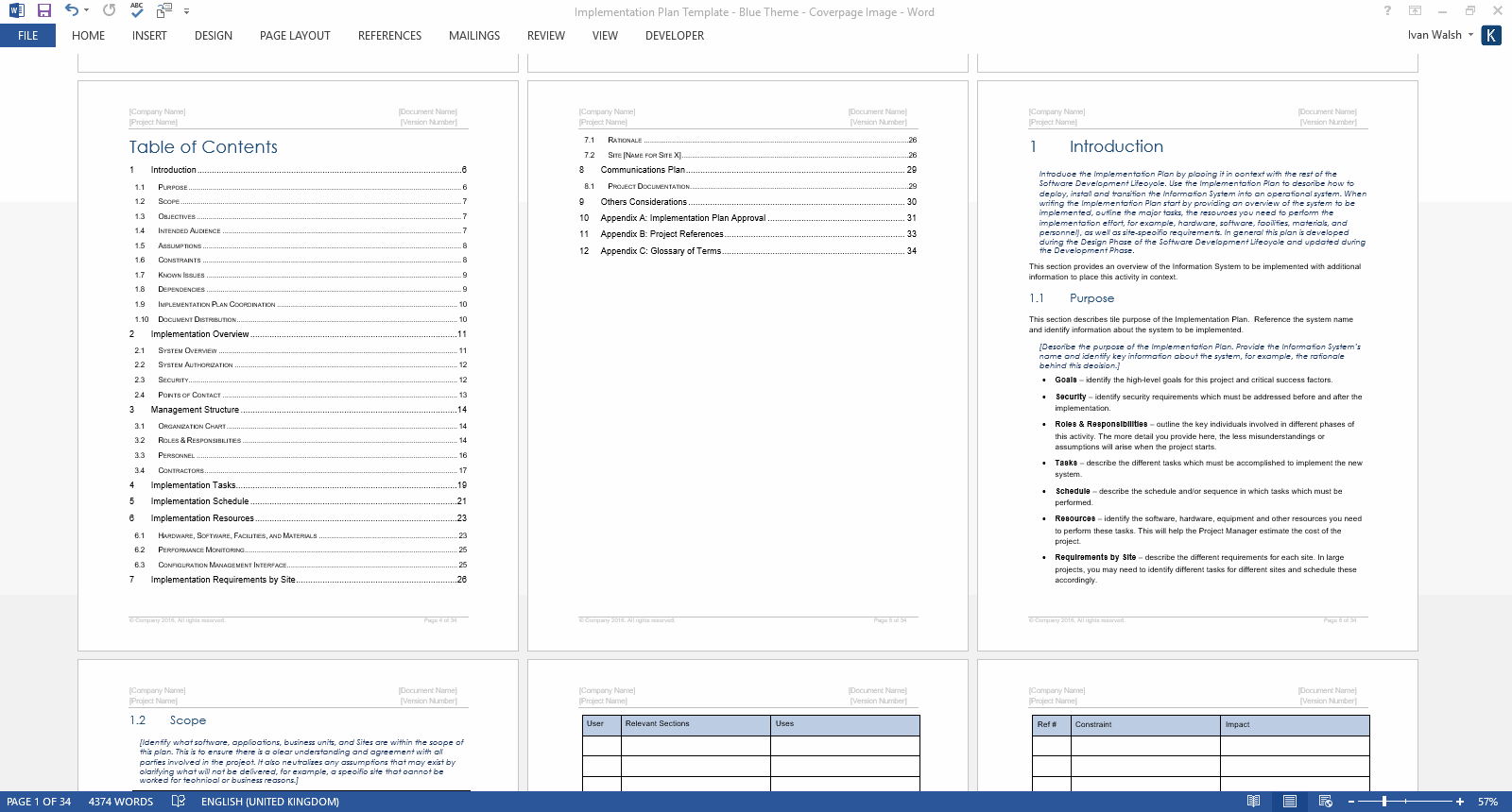 Implementation Plan Template (MS Word) Templates, Forms, Checklists for MS Office and Apple iWork