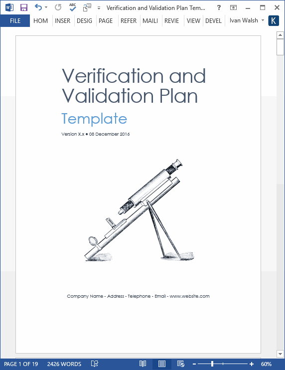Verification and Validation Plan Template (MS Word) Templates, Forms, Checklists for MS Office