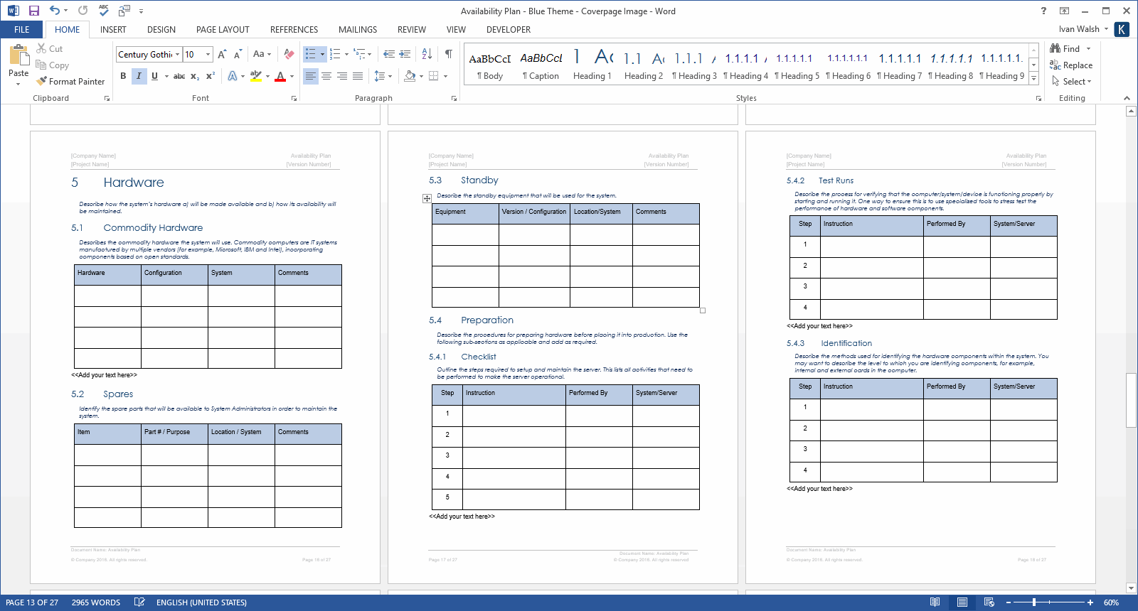 Availability Plan Template (MS Office) Templates, Forms, Checklists