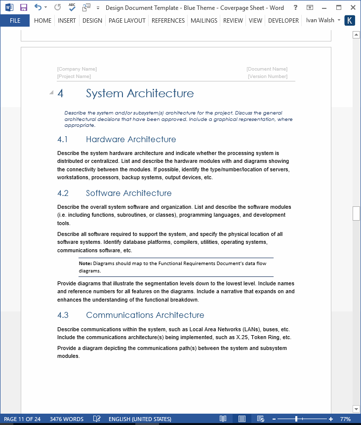 Design Document Template (MS Office) Templates, Forms, Checklists for MS Office and Apple iWork