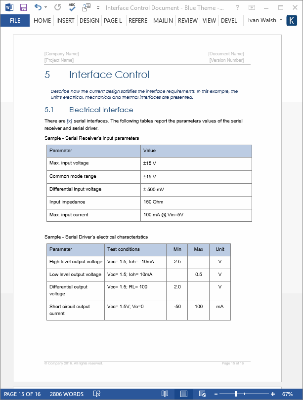 Interface Control Document Template Templates, Forms, Checklists for