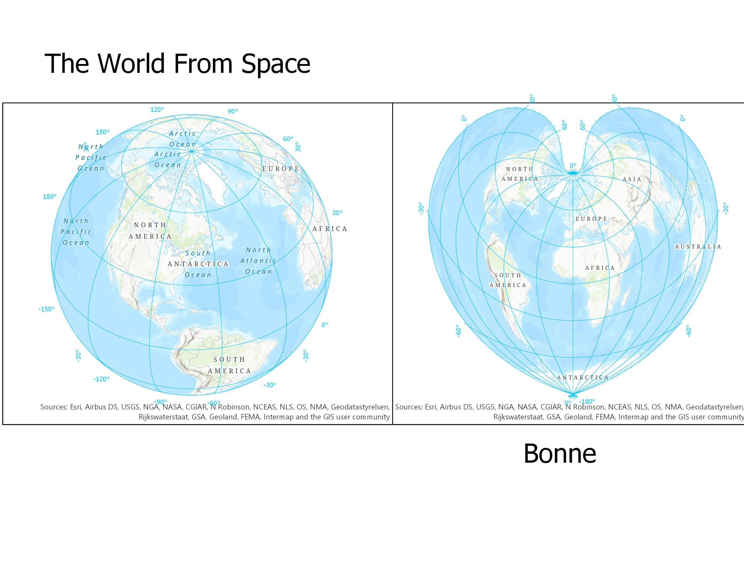 Comparison of The World From Space and Bonne Projections Katie Lattig