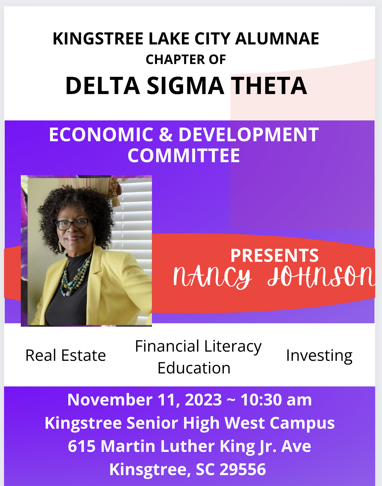 Economic and Development Community Event KingstreeLake City Alumnae