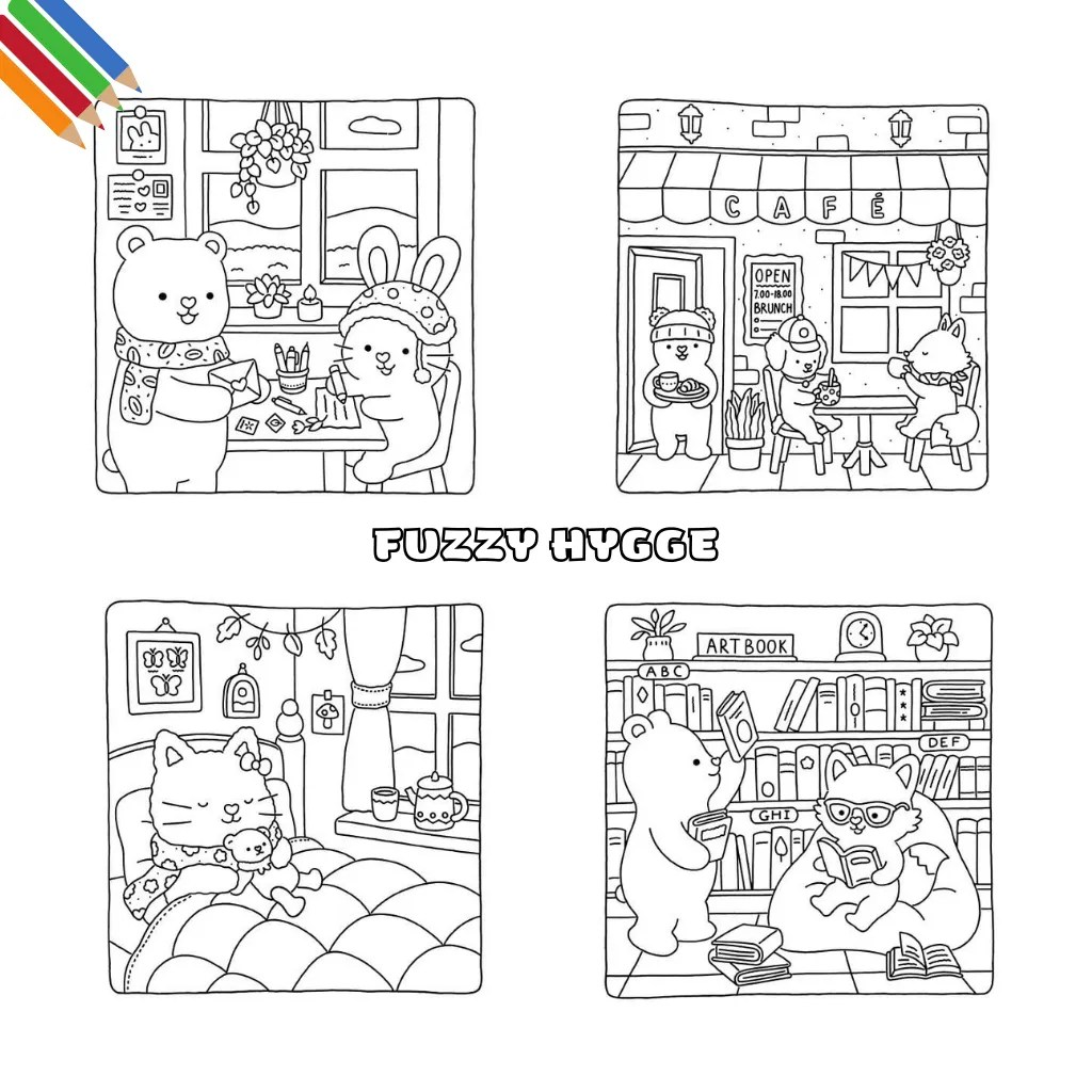 40 Fuzzy Hygge de colorat Descărcați și imprimați PDF