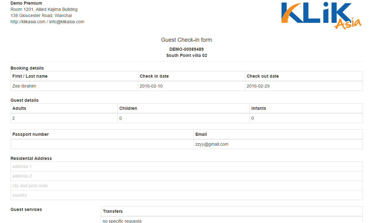 Use the print out forms Klik.villas