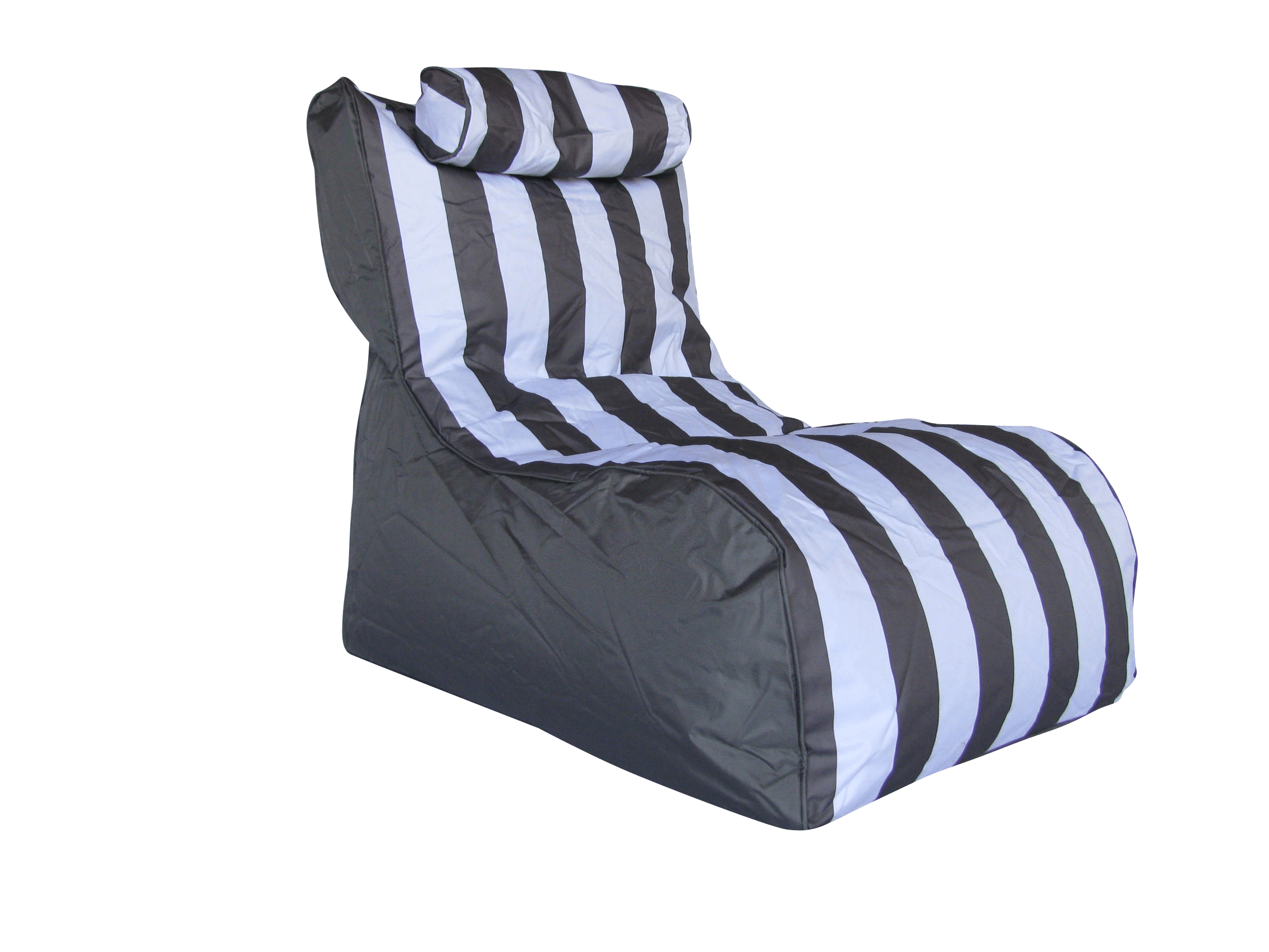 Outdoor Bean Bag Chair grey stripes. Ideal for pool surrounds. With